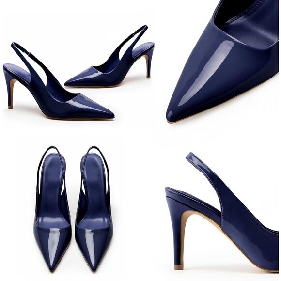 Women Sapphire Blue Slingback Stiletto Heels Closed Toe Pumps Slip On High Heels - Picture 4 of 7